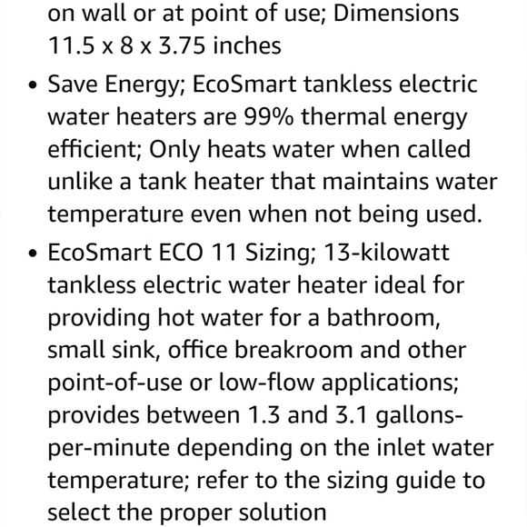 EcoSmart ECO 11 Electric Tankless Water Heater, 13KW, 240 Volts New without box - Picture 10 of 11